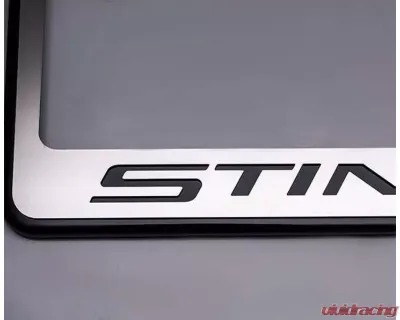 American Car Craft License Plate Frame STINGRAY Black Lettering | Black Base w/Brushed Stainless Top Plate Chevrolet C7 Corvette 2014-2019 - ACC-052082