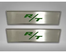 American Car Craft 2Pc Green Carbon Fiber Stainless Steel Door Badge Plate w/R/T Inlay Dodge Challenger 2008-2014