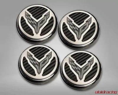 American Car Craft 4pc Black Carbon Fiber Polished/Brushed Finish Cap Cover Chevrolet Corvette Coupe C8 2020-2024 - ACC-883049-BLK