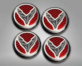 American Car Craft 4pc Red Carbon Fiber Polished/Brushed Finish Cap Cover Chevrolet Corvette Coupe C8 2020-2024