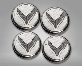 American Car Craft 4pc White Carbon Fiber Polished/Brushed Finish Cap Cover Chevrolet Corvette Coupe C8 2020-2024