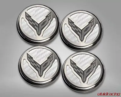 American Car Craft 4pc White Carbon Fiber Polished/Brushed Finish Cap Cover Chevrolet Corvette Coupe C8 2020-2024 - ACC-883049-WHT