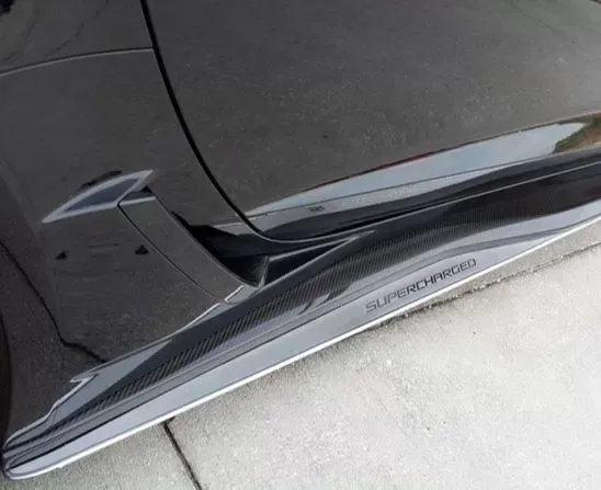 American Car Craft 650 HP Fin Brushed Stainless Steel Side Skirt Extensions w/Supercharged Inlaid Lettering Chevrolet Corvette Z06 | ZR1 2015-2019 - ACC-052094/052106