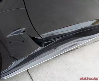 American Car Craft 650 HP Fin Brushed Stainless Steel Side Skirt Extensions w/Supercharged Inlaid Lettering Chevrolet Corvette Z06 | ZR1 2015-2019 - ACC-052094/052106