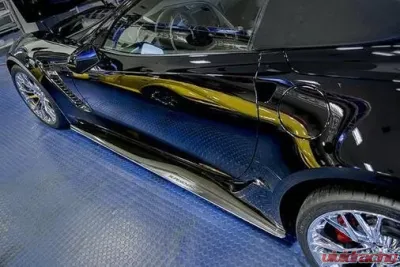 American Car Craft 650 HP Fin Brushed Stainless Steel Side Skirt Extensions w/Supercharged Inlaid Lettering Chevrolet Corvette Z06 | ZR1 2015-2019 - ACC-052094/052106