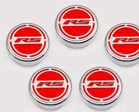 American Car Craft 5Pc Automatic Bright Red Solid Engine Fluid Cap Covers Chevrolet Camaro RS 2010-2022