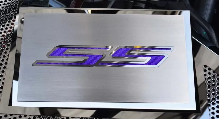 American Car Craft Polished w/Brushed SS Top Plate Purple Carbon Fiber Fuse Box Cover Chevrolet Camaro SS 2016-2021 - ACC-103089/103091-PUR