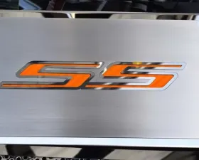 American Car Craft Brushed Stainless Steel Orange Carbon Fiber Fuse Box Cover Chevrolet Camaro SS 2016-2021