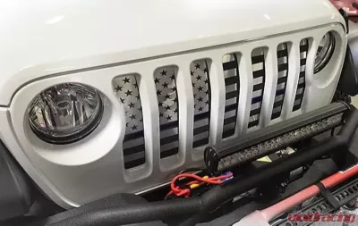 American Car Craft Thin Red Line Brushed Stainless Front Grille American Flag Jeep Wrangler JL 2018-2023 - ACC-142005-RD