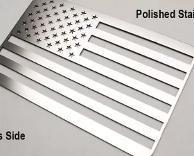 American Car Craft American Flag Emblem 1 Piece Set | Stainless Steel Brushed White