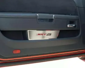 American Car Craft 2Pc Brushed Black Stainless Steel Door Badge Plate w/SRT8 Inlay Dodge Challenger 2008-2014