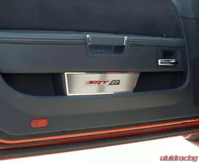 American Car Craft 2Pc Brushed Black Stainless Steel Door Badge Plate w/SRT8 Inlay Dodge Challenger 2008-2014 - ACC-151023-BBLK