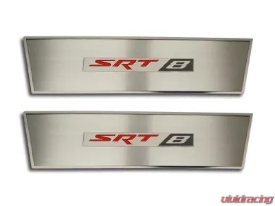American Car Craft 2Pc Brushed Black Stainless Steel Door Badge Plate w/SRT8 Inlay Dodge Challenger 2008-2014 - ACC-151023-BBLK