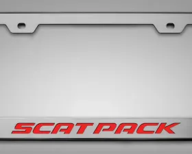 American Car Craft Bright Red Solid Custom License Plate Frame w/Scat Pack Lettering