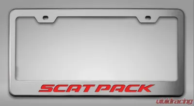 American Car Craft Bright Red Solid Custom License Plate Frame w/Scat Pack Lettering - ACC-152034-BSRD