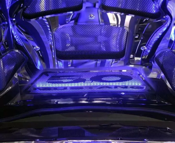 American Car Craft Perforated White LED Illuminated 5.0 Hood Panel Vanity Plate Ford Mustang GT 2010-2012 - ACC-273037-WHTL