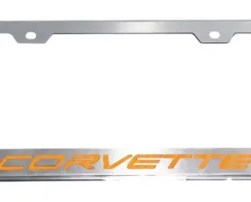 American Car Craft Yellow Carbon Fiber Corvette Style License Plate Frame Chevrolet C8 Corvette Stingray 2020-2024