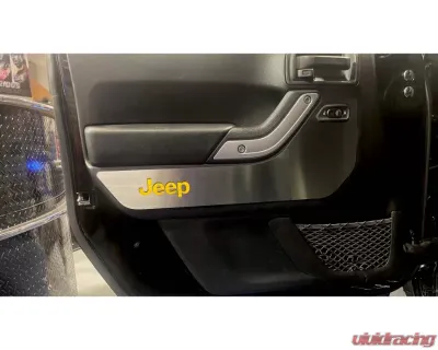 American Car Craft 4Pc Yellow Carbon Fiber Front Door Guards Brushed Rear Door Badges Jeep Wrangler JK 2007-2018 - ACC-141037-YLW