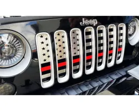 American Car Craft Thin Red Line Brushed Stainless Steel Front American Flag Grille Jeep Wrangler JK 2007-2018