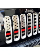 American Car Craft Thin Red Line Brushed Stainless Steel Front American Flag Grille Jeep Wrangler JK 2007-2018                                     - ACC-142138 - Image 7