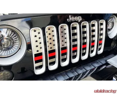 American Car Craft Thin Red Line Brushed Stainless Steel Front American Flag Grille Jeep Wrangler JK 2007-2018 - ACC-142138