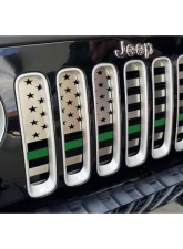 American Car Craft Thin Green Line Brushed Stainless Steel Front American Flag Grille Jeep Wrangler JK 2007-2018                                     - ACC-142140 - Image 7