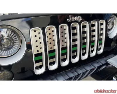 American Car Craft Thin Green Line Brushed Stainless Steel Front American Flag Grille Jeep Wrangler JK 2007-2018 - ACC-142140