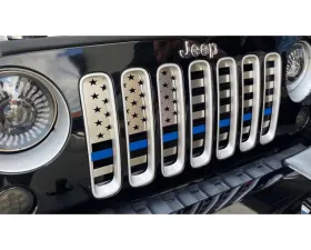 American Car Craft Thin Blue Line Brushed Stainless Steel Front American Flag Grille Jeep Wrangler JK 2007-2018