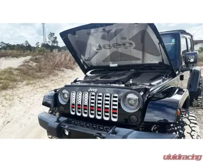 American Car Craft Thin Red Line Brushed Stainless Steel Front American Flag Grille Jeep Wrangler JK 2007-2018 - ACC-142138