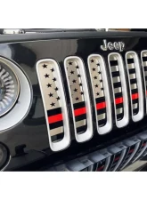 American Car Craft Thin Red Line Brushed Stainless Steel Front American Flag Grille Jeep Wrangler JK 2007-2018                                     - ACC-142138 - Image 4
