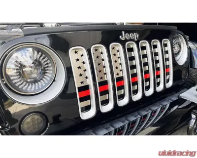 American Car Craft Thin Red Line Brushed Stainless Steel Front American Flag Grille Jeep Wrangler JK 2007-2018 - ACC-142138