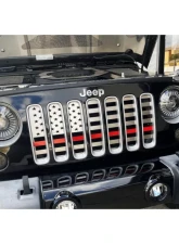 American Car Craft Thin Red Line Brushed Stainless Steel Front American Flag Grille Jeep Wrangler JK 2007-2018                                     - ACC-142138 - Image 5