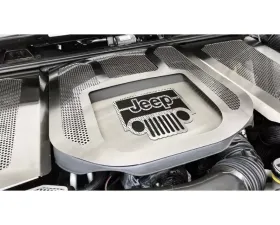 American Car Craft V6 Engine Shroud w/Polished Perforation Jeep Logo Black Carbon Fiber Jeep Wrangler JK 2007-2018