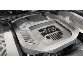 American Car Craft Blue LED V6 Engine Shroud w/Polished Perforation Jeep Logo Black Carbon Fiber Jeep Wrangler JK 2007-2018