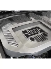 American Car Craft Blue LED V6 Engine Shroud w/Polished Perforation Jeep Logo Black Carbon Fiber Jeep Wrangler JK 2007-2018                                     - ACC-143008-BLUL - Image 4