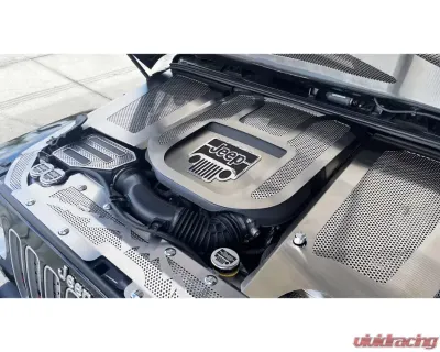 American Car Craft Blue LED V6 Engine Shroud w/Polished Perforation Jeep Logo Black Carbon Fiber Jeep Wrangler JK 2007-2018 - ACC-143008-BLUL