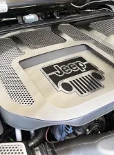 American Car Craft Blue LED V6 Engine Shroud w/Polished Perforation Jeep Logo Black Carbon Fiber Jeep Wrangler JK 2007-2018                                     - ACC-143008-BLUL - Image 3