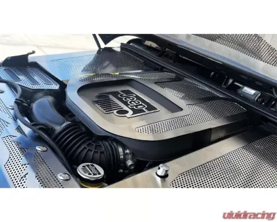 American Car Craft Blue LED V6 Engine Shroud w/Polished Perforation Jeep Logo Black Carbon Fiber Jeep Wrangler JK 2007-2018 - ACC-143008-BLUL