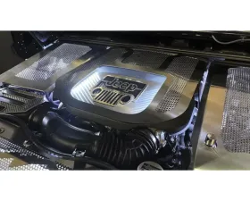 American Car Craft White LED V6 Engine Shroud w/Polished Perforation Jeep Logo Black Carbon Fiber Jeep Wrangler JK 2007-2018