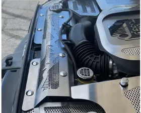 American Car Craft Blue LED Perforated Radiator Cover w/Brushed Mountain Range Jeep Wrangler JK 2007-2018