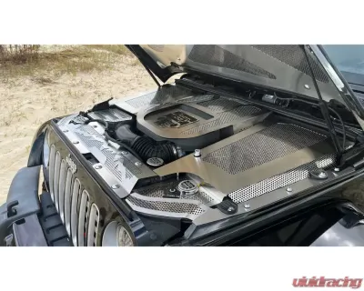 American Car Craft White LED Perforated Radiator Cover w/Brushed Mountain Range Jeep Wrangler JK 2007-2018 - ACC-143012-WHTL