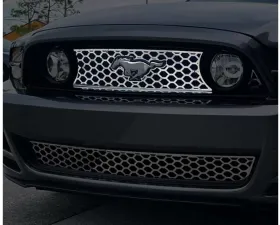 American Car Craft Honeycomb Upper Front Grille Overlay Polished Stainless Steel Ford Mustang 2010-2014