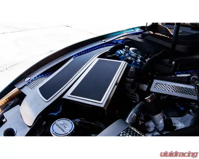 American Car Craft Brushed Stainless Fuse Box Cover w/ Carbon Fiber Top Plate Ford Mustang 2015-2020 - ACC-273104