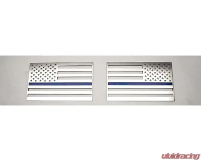 American Car Craft 1-Piece Stainless Steel Brushed Thin Blue Line American Flag Emblem - ACC-142022