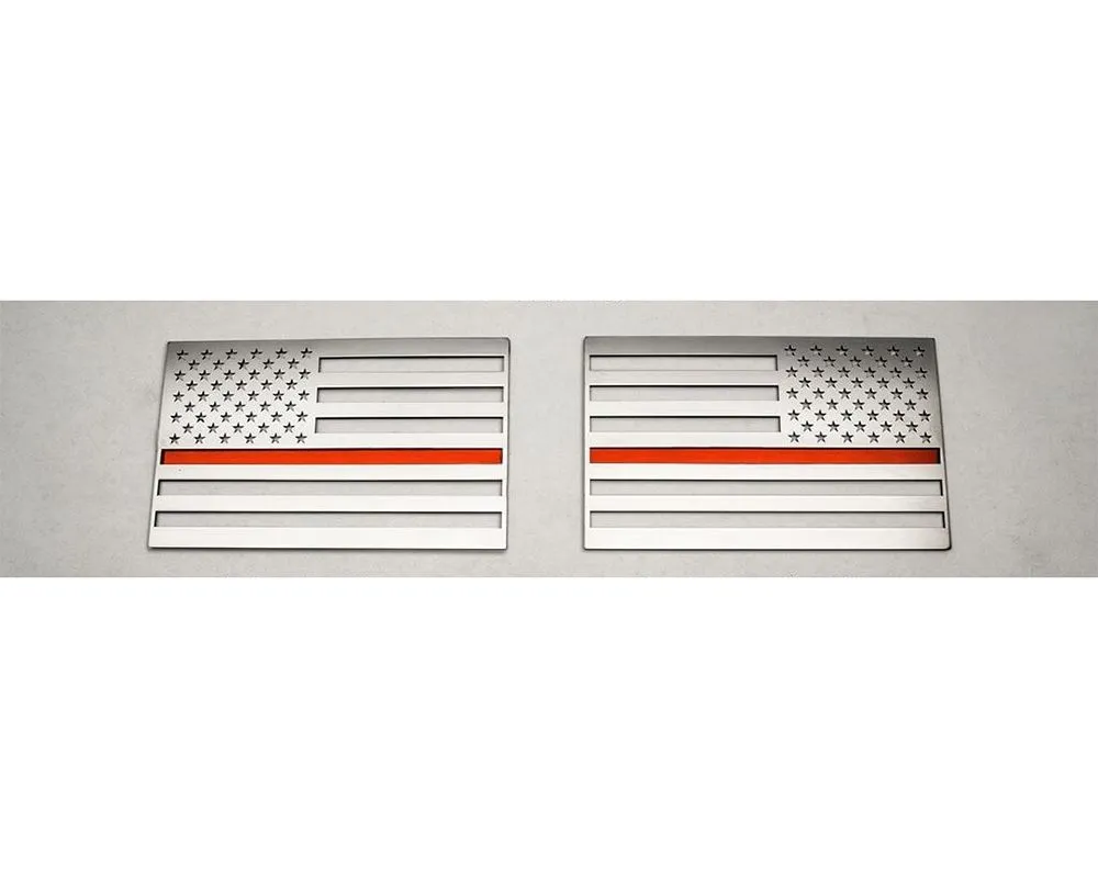 American Car Craft 1-Piece Stainless Steel Polished Thin Red Line American Flag Emblem - ACC-142019