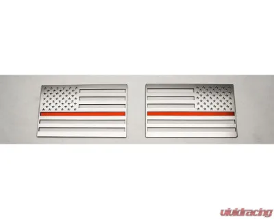 American Car Craft 1-Piece Stainless Steel Brushed Thin Red Line American Flag Emblem - ACC-142023