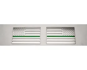 American Car Craft 1-Piece Stainless Steel Brushed Thin Green Line American Flag Emblem