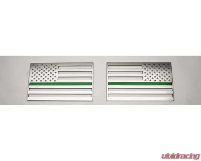 American Car Craft 1-Piece Stainless Steel Brushed Thin Green Line American Flag Emblem - ACC-142024