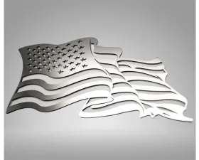 American Car Craft 1-Piece Stainless Steel Brushed No Color Flowing American Flag Emblem