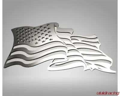 American Car Craft 1-Piece Stainless Steel Brushed No Color Flowing American Flag Emblem - ACC-142046